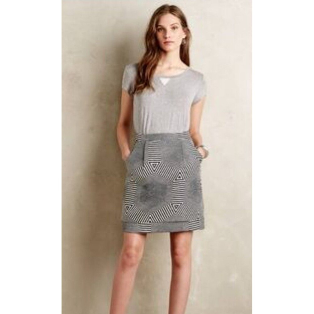 Anthropologie HD In Paris Skirt SMALL Retro Pockets Geometric Black White Layer